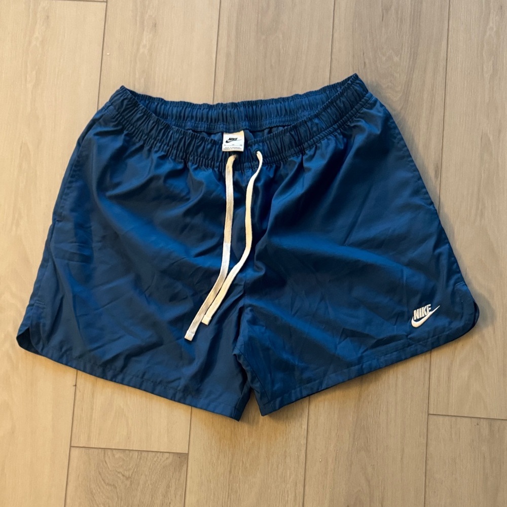 Nike Navy Swim Trunks with White Drawstring